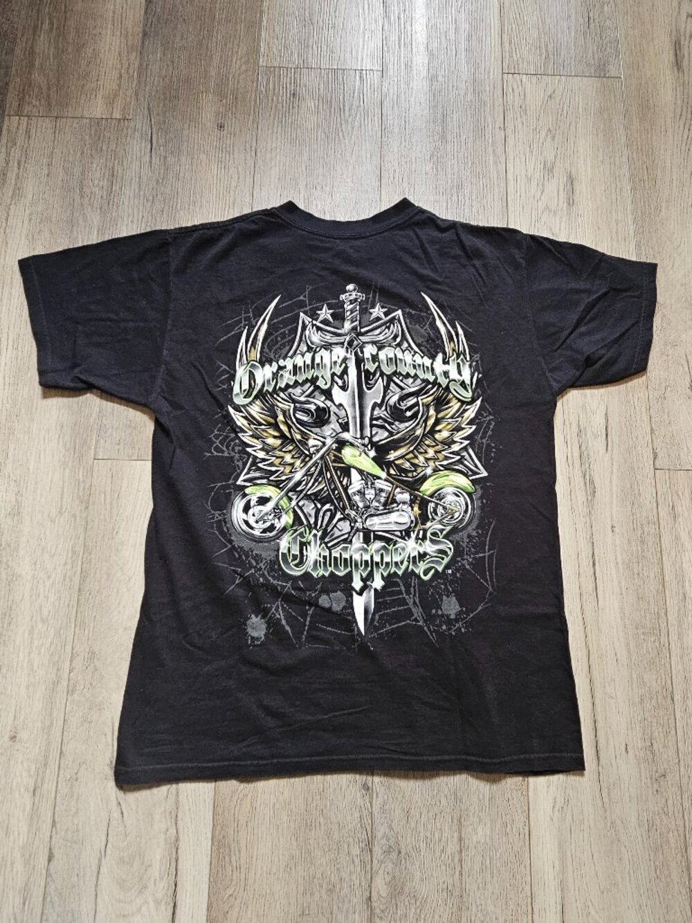 Y2K Orange County Choppers T Shirt Large Black Green Sword OCC Biker Tee